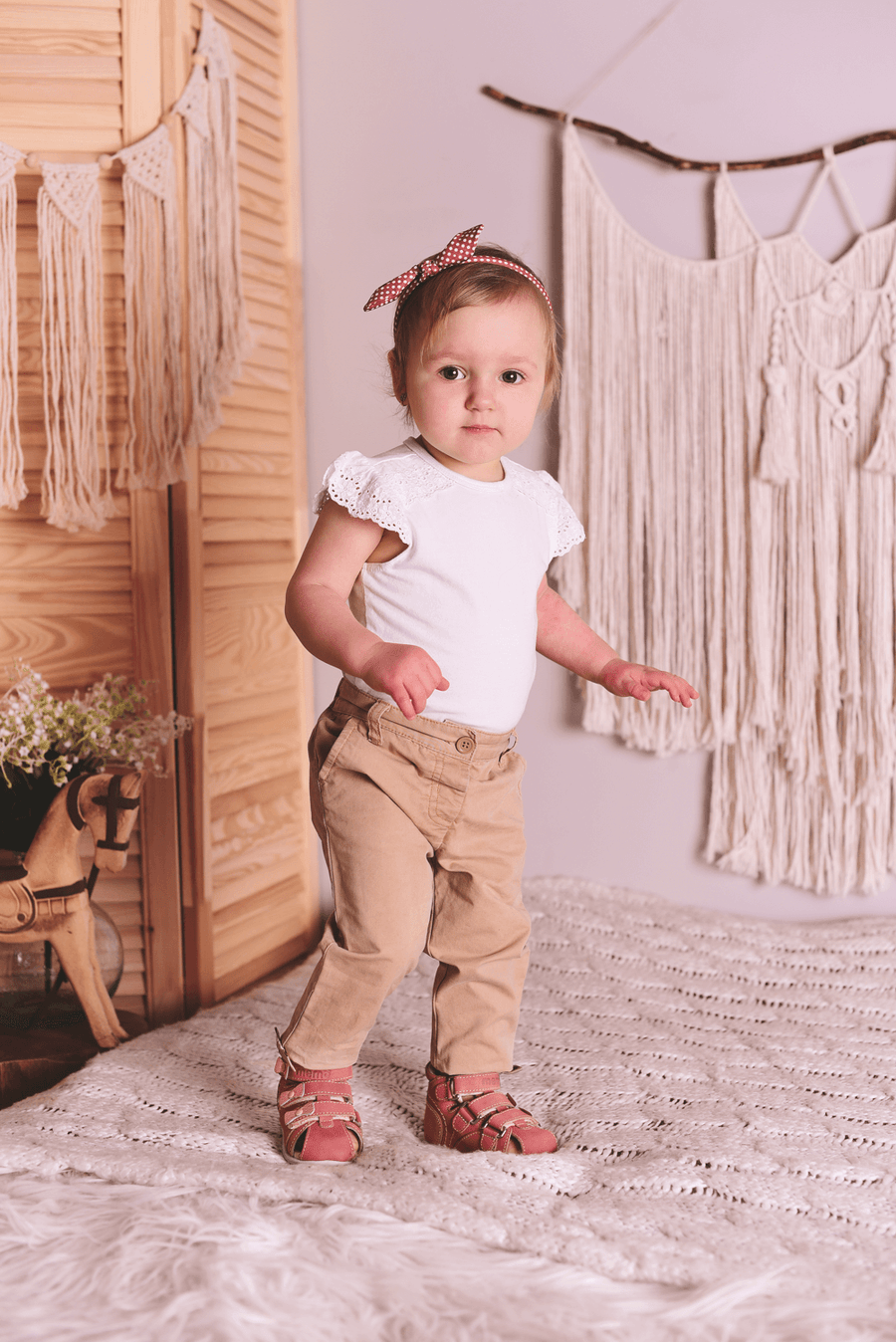 Memo girls leather sandals/ first steps / Pink BAMBI 1JB