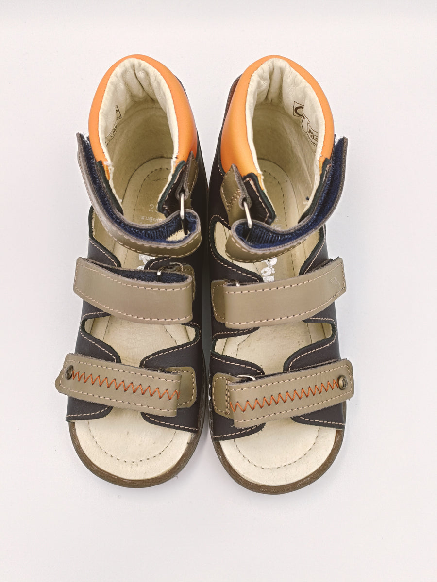 Mrugala PORTO boys orthopedic sandals, colour navy, beige, orange