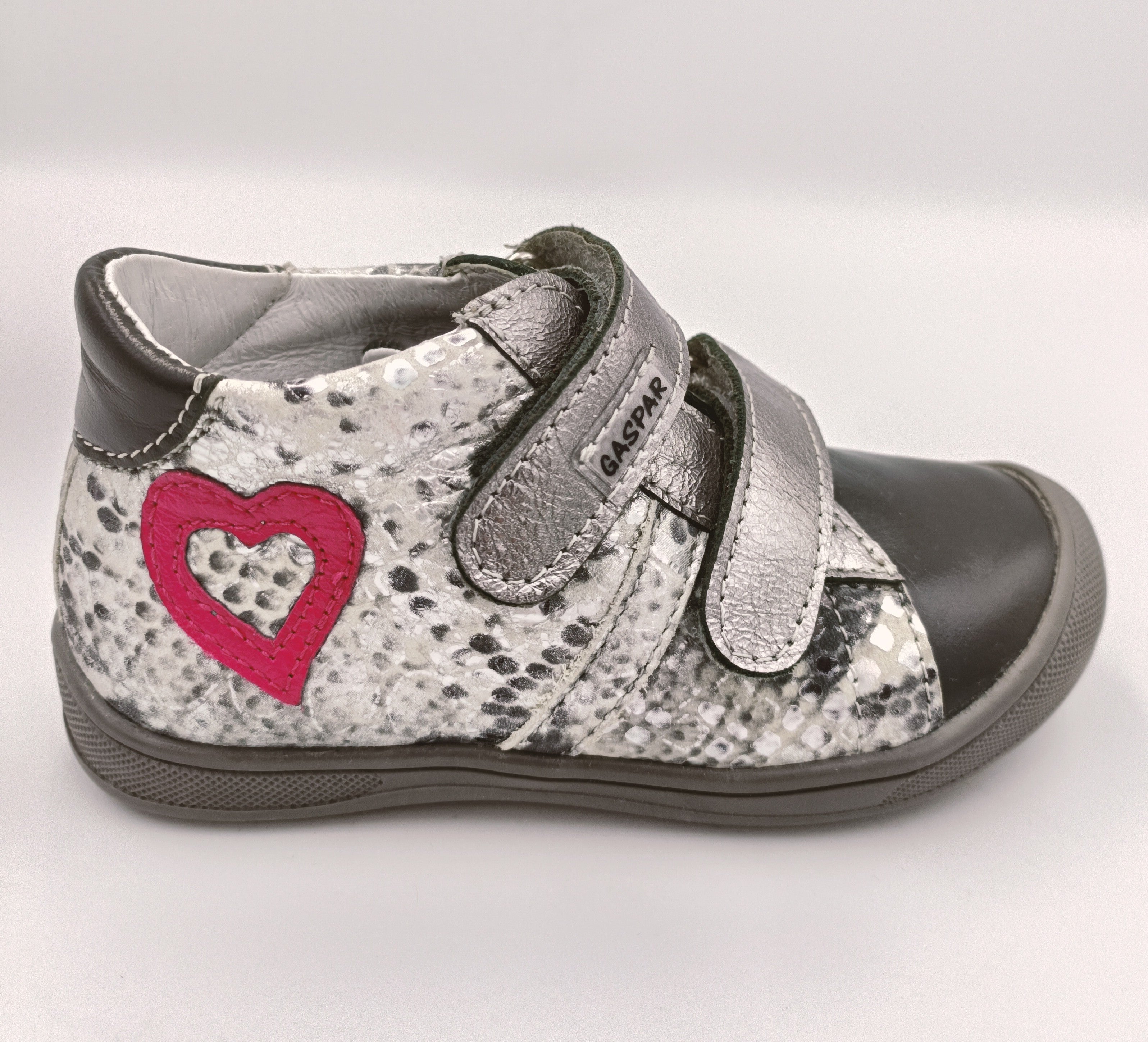 Gaspar leather girls boots, mosaic/grey/silver /HEART DETAILS