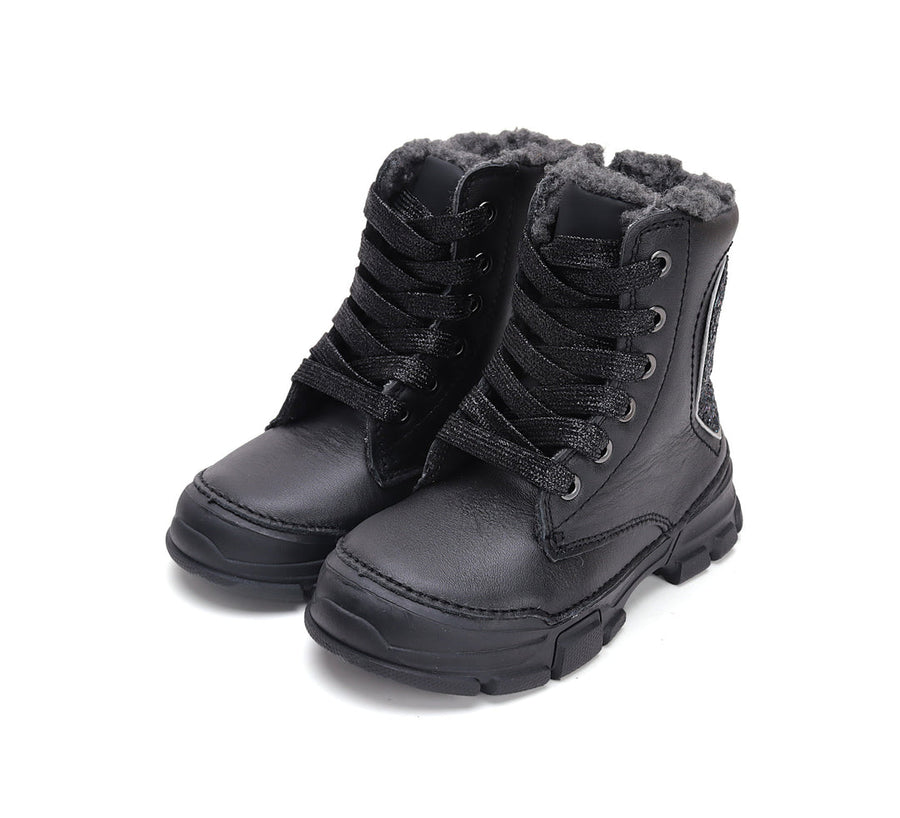D.D.step girls leather boots /warm lining /Autum Winter/ W056-42453A Black /HEART DETAILS