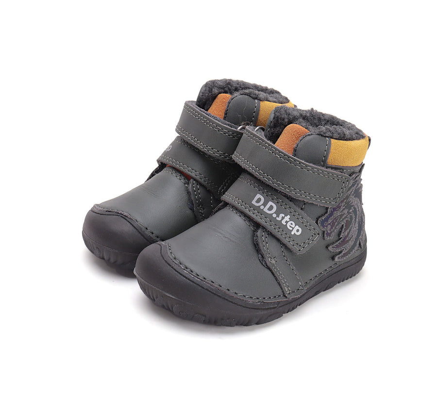 D.D.step boys barefoot A/W boots/ glow in dark/warm lining/ leather/W073-42488A Dark Grey