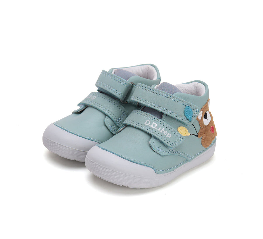 D.D.step boys first steps/ leather shoes with teddy detail Sea Green S066-51917B