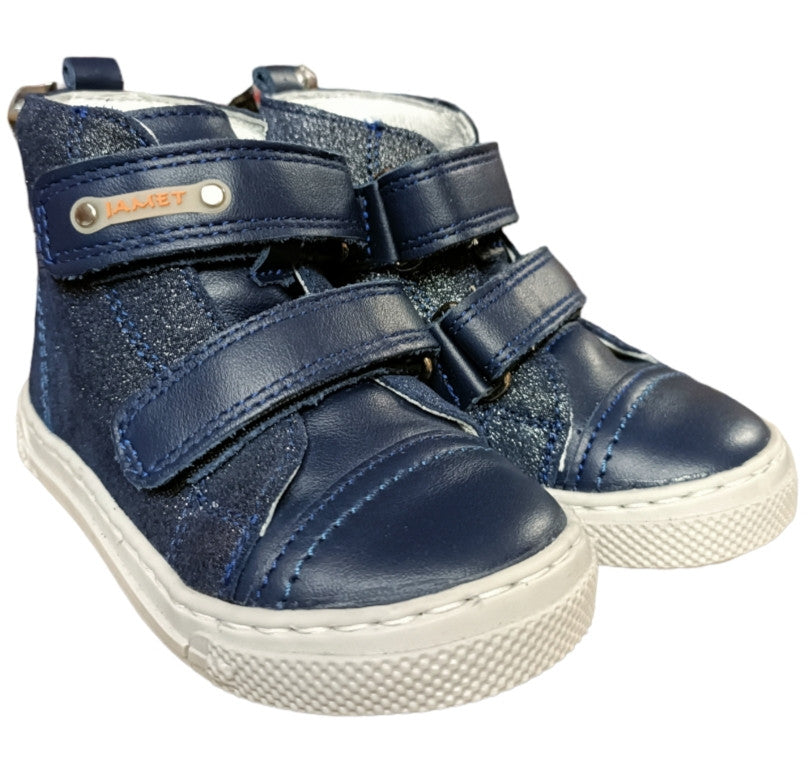 Jamet girls leather boots /184 navy, glitter with bow detail