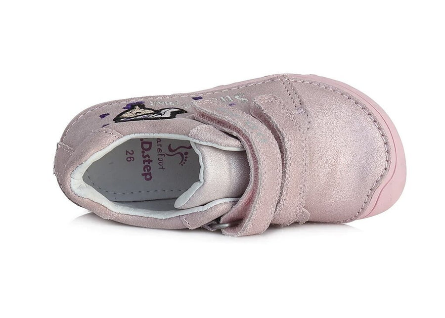 D.D.step girls barefoot leather shoes /Metallic Pink S073-395AM /HEART DETAILS