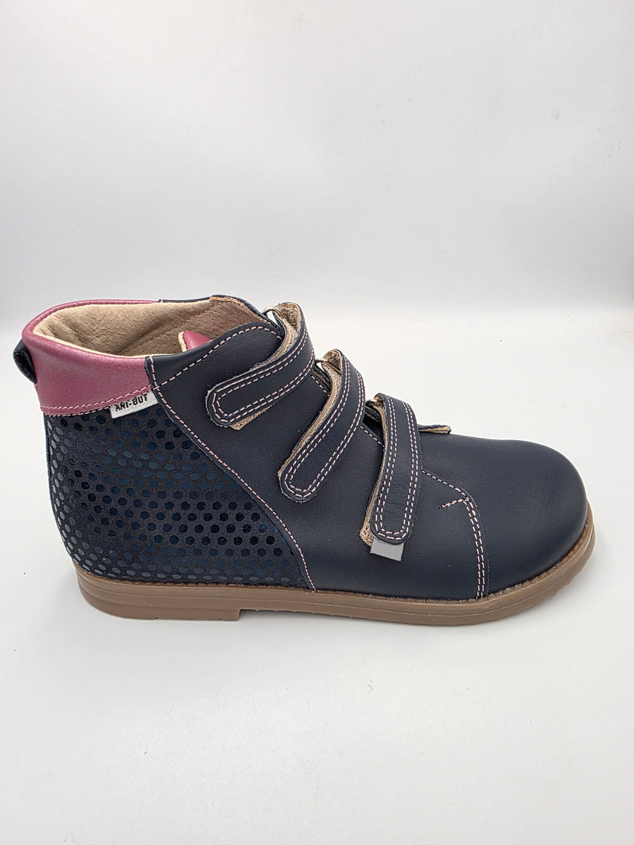 Ani-But girls prophylactic boots with Thomas heel /Navy, berry, brown sole with three strap 232