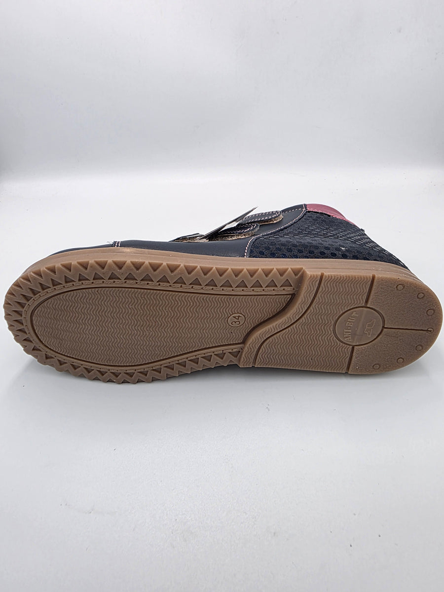 Ani-But girls prophylactic boots with Thomas heel /Navy, berry, brown sole with three strap 232