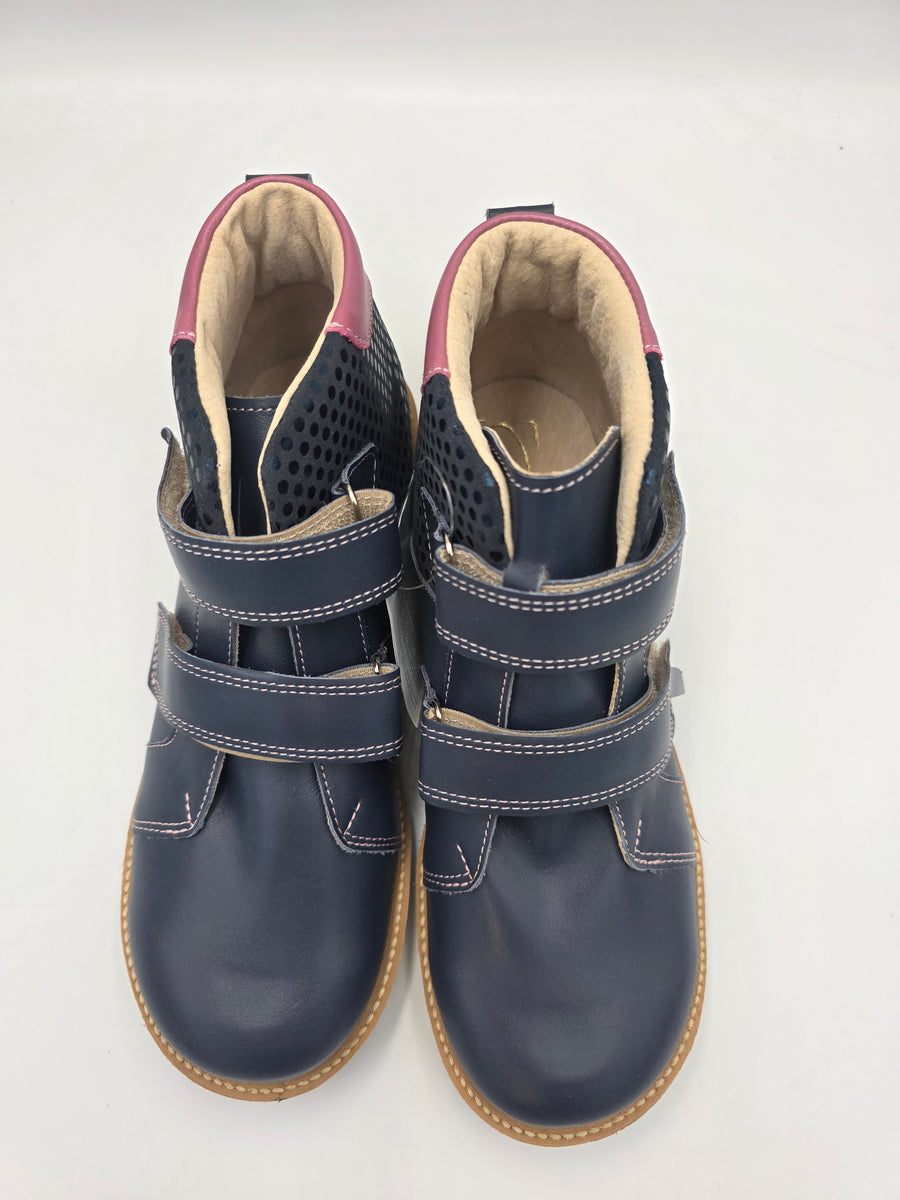 Ani-But girls prophylactic boots with Thomas heel /Navy, berry, dual colour sole with double strap 232