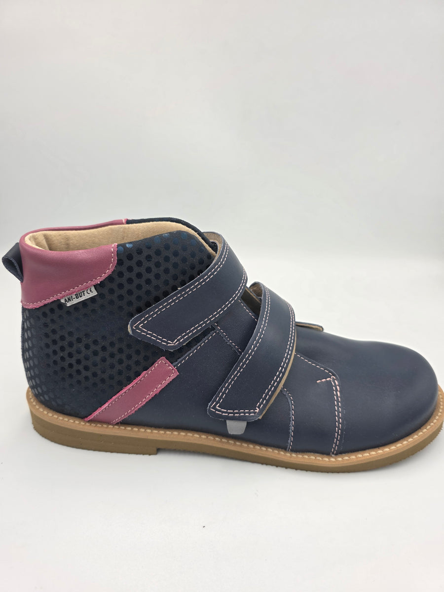 Ani-But girls prophylactic boots with Thomas heel /Navy, berry, dual colour sole with double strap 232