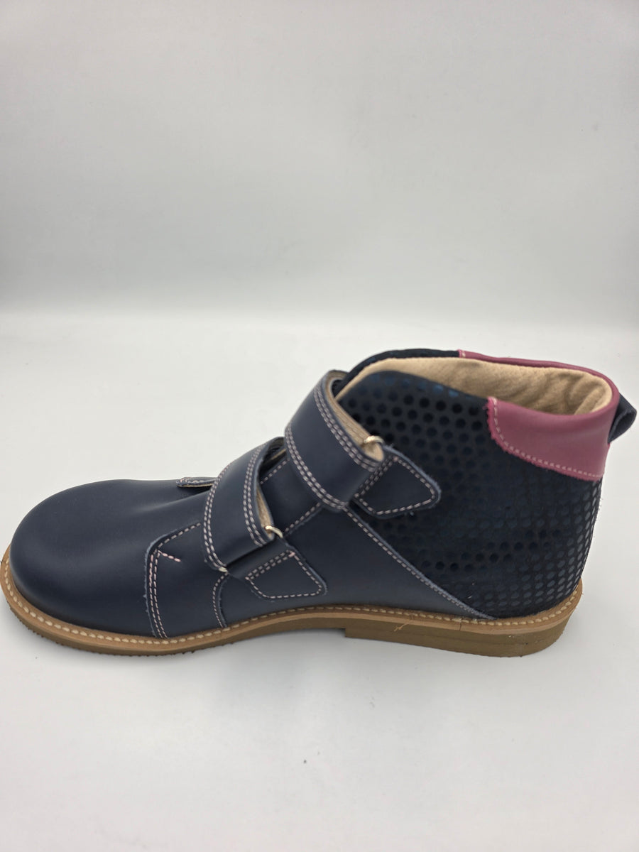 Ani-But girls prophylactic boots with Thomas heel /Navy, berry, dual colour sole with double strap 232