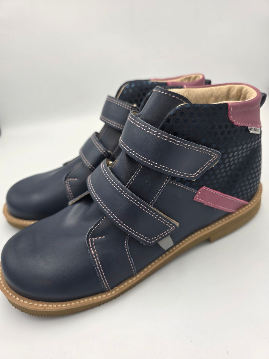 Ani-But girls prophylactic boots with Thomas heel /Navy, berry, dual colour sole with double strap 232