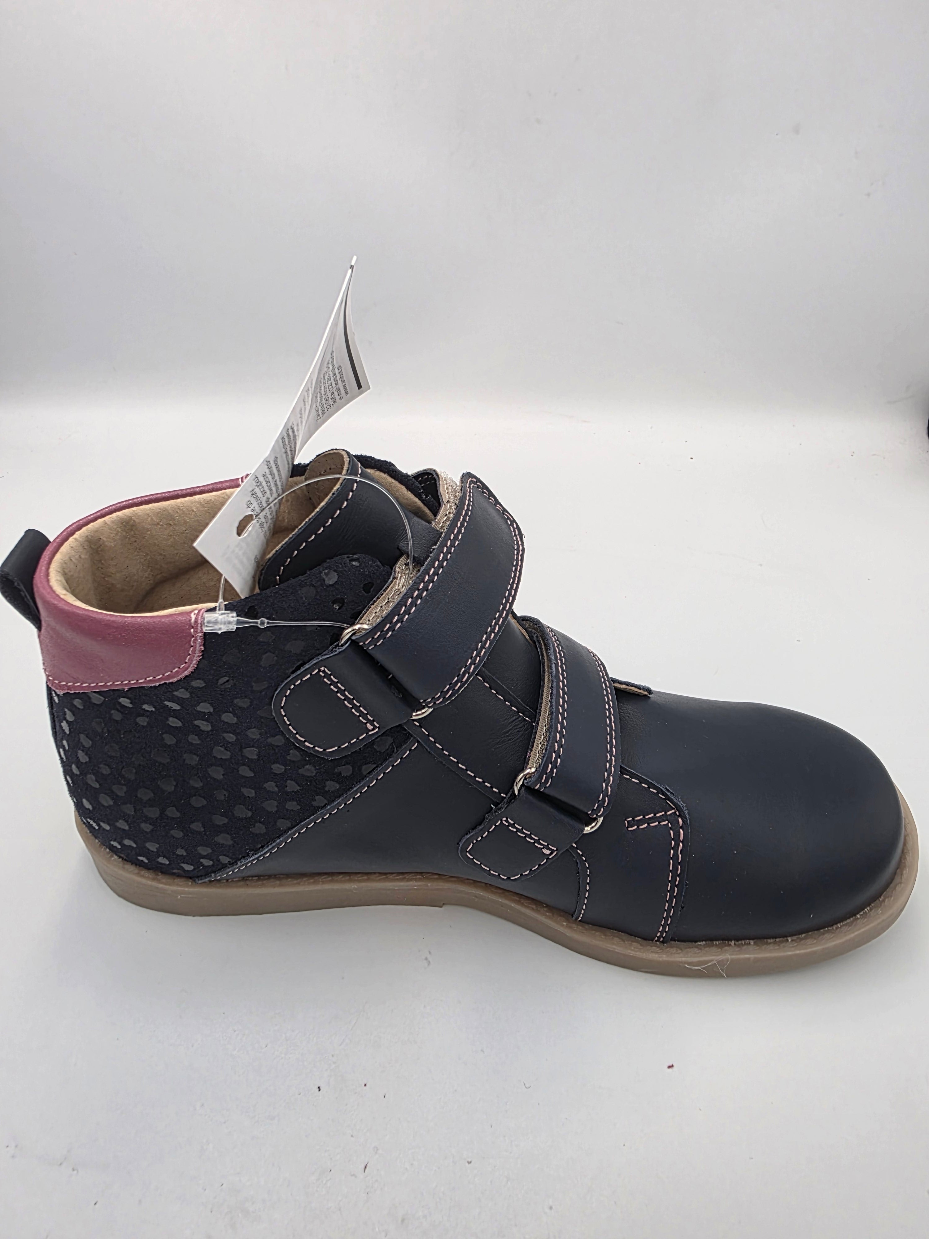 Ani-But girls prophylactic boots with Thomas heel /Navy, berry, heart design with double strap 232