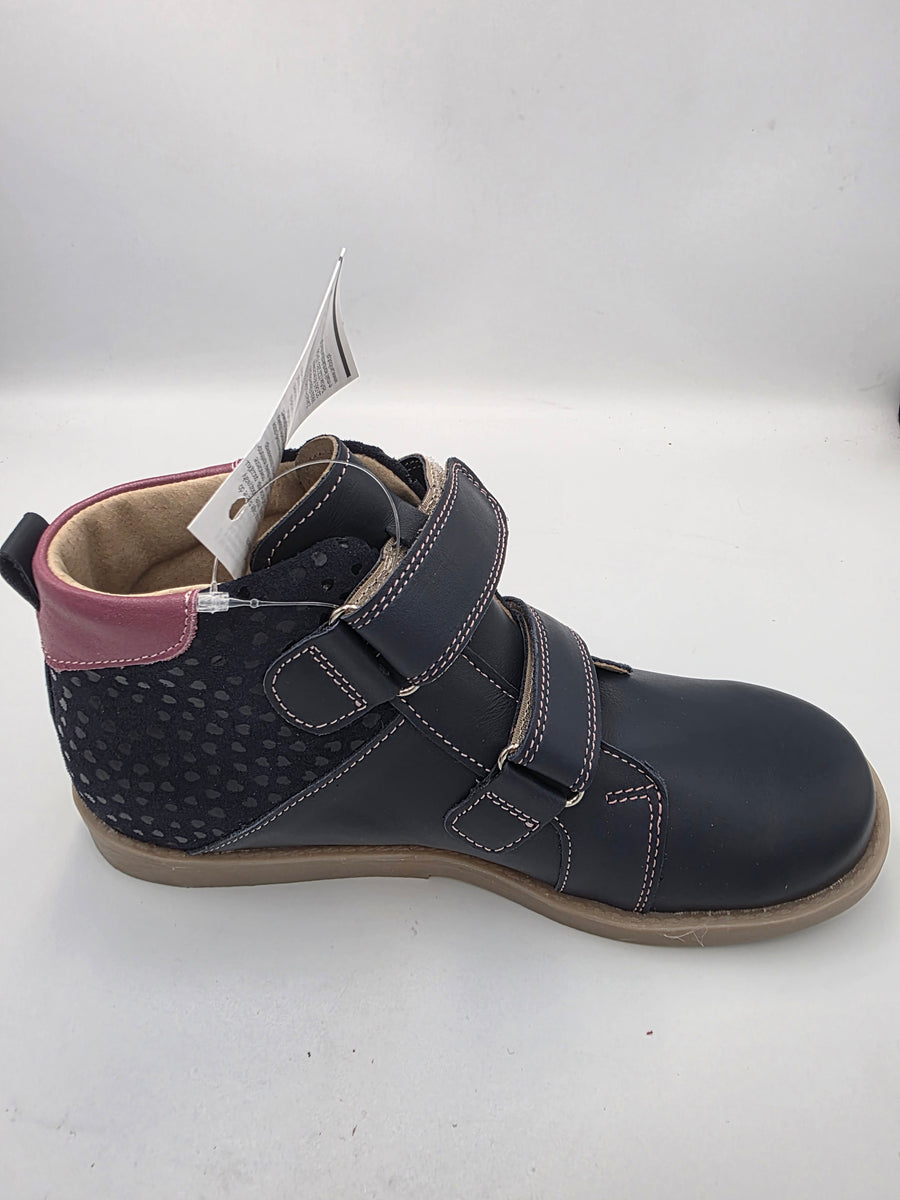 Ani-But girls prophylactic boots with Thomas heel /Navy, berry, heart design with double strap 232