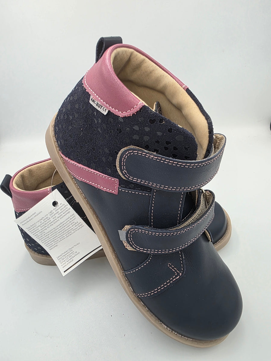 Ani-But girls prophylactic boots with Thomas heel /Navy, berry, heart design with double strap 232