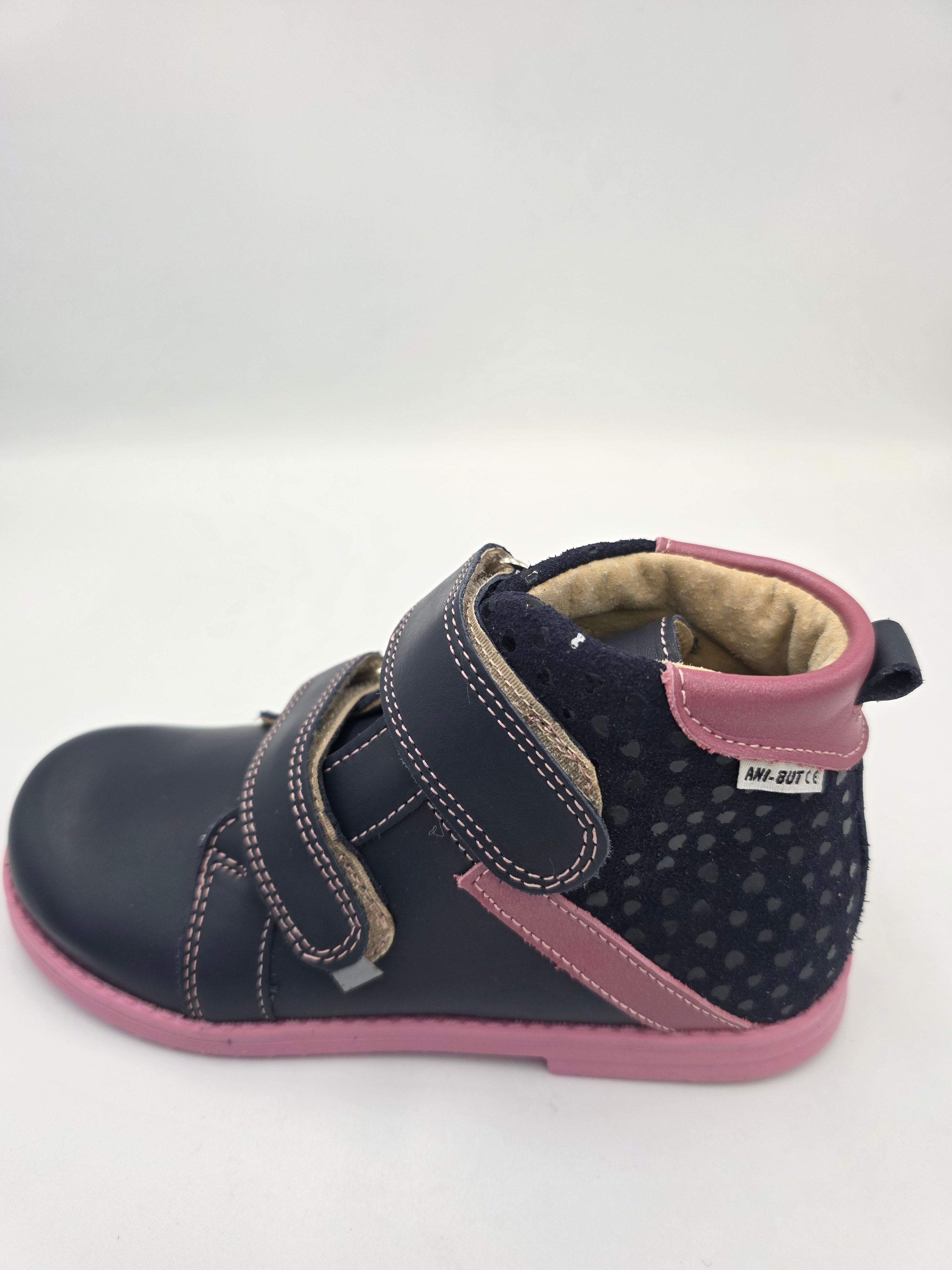 Ani-But girls prophylactic boots with Thomas heel /Navy, berry, heart design with Pink Sole 232