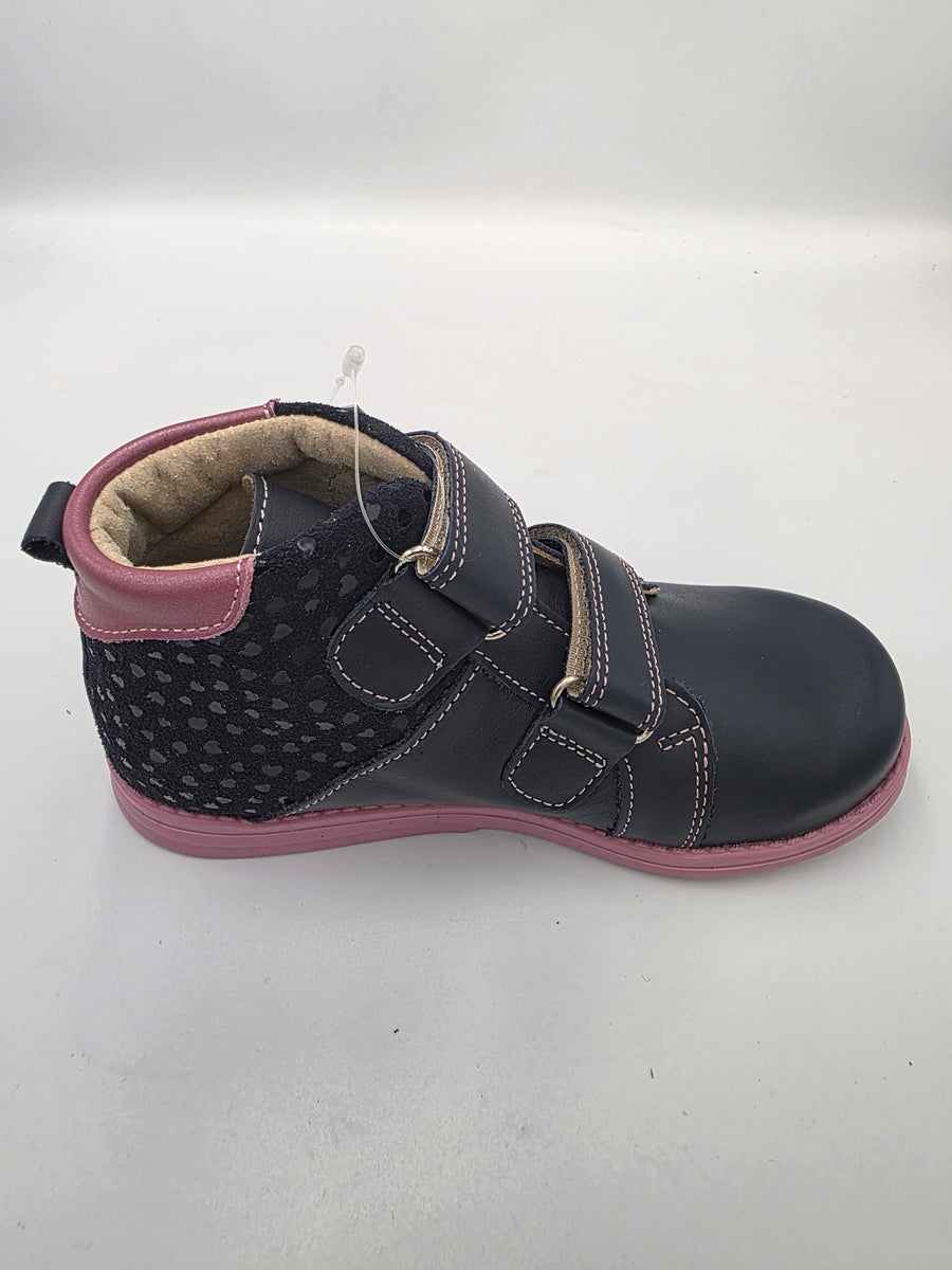 Ani-But girls prophylactic boots with Thomas heel /Navy, berry, heart design with Pink Sole 232