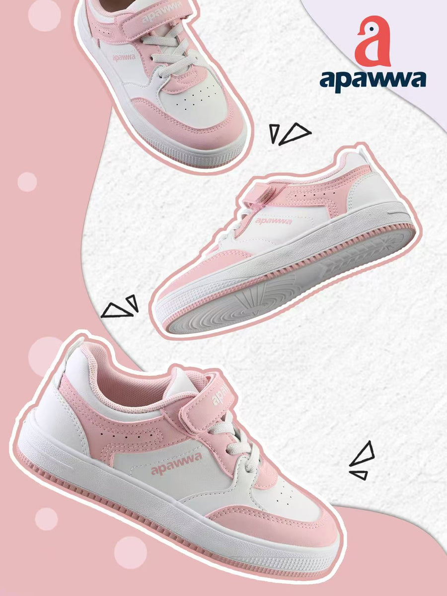 Apawwa Girl's Sneakers White/Pink (ABC1313P)