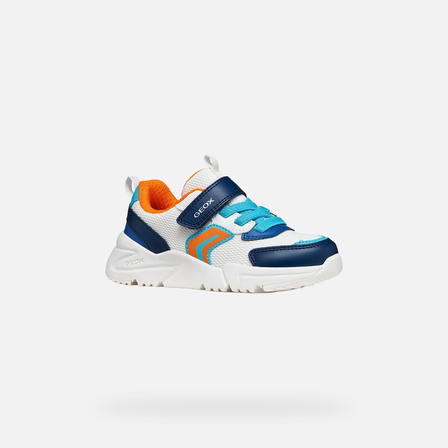 GEOX J LOFTUS A, Boys sneakers, breathable sole, White/Orange (J55MQB  01454  C1343)
