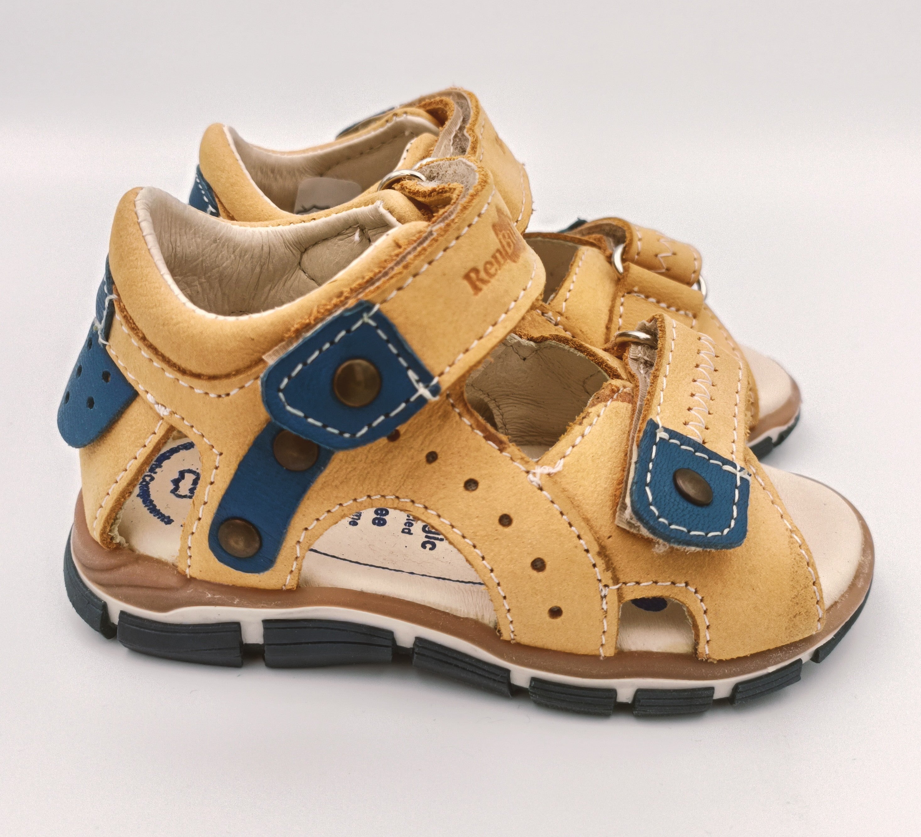 RenBut Boys leather sandals in Honey/Blue_3798.jpg