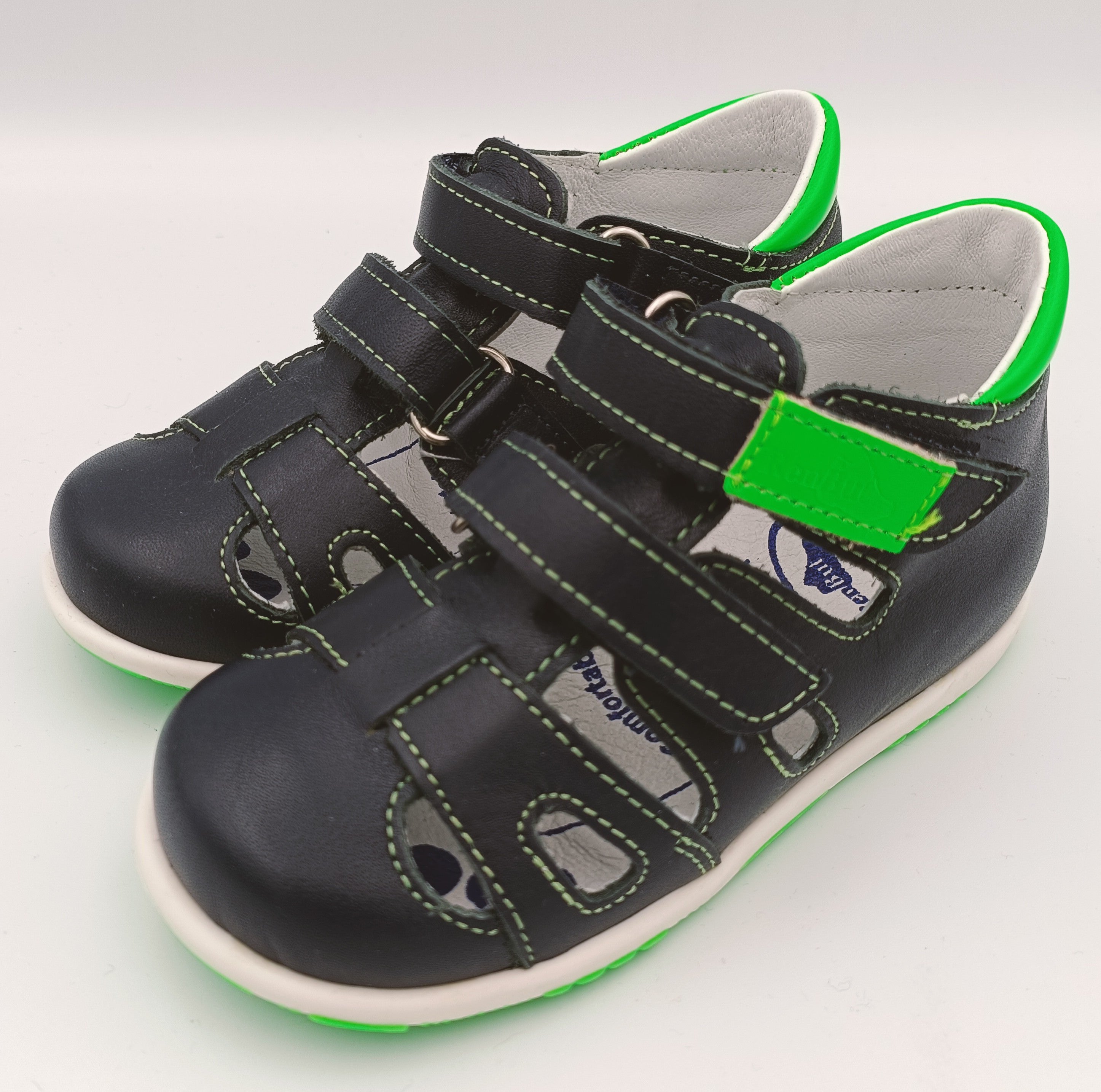 RenBut Boys leather sandals in Navy/Bright Green_3823.jpg