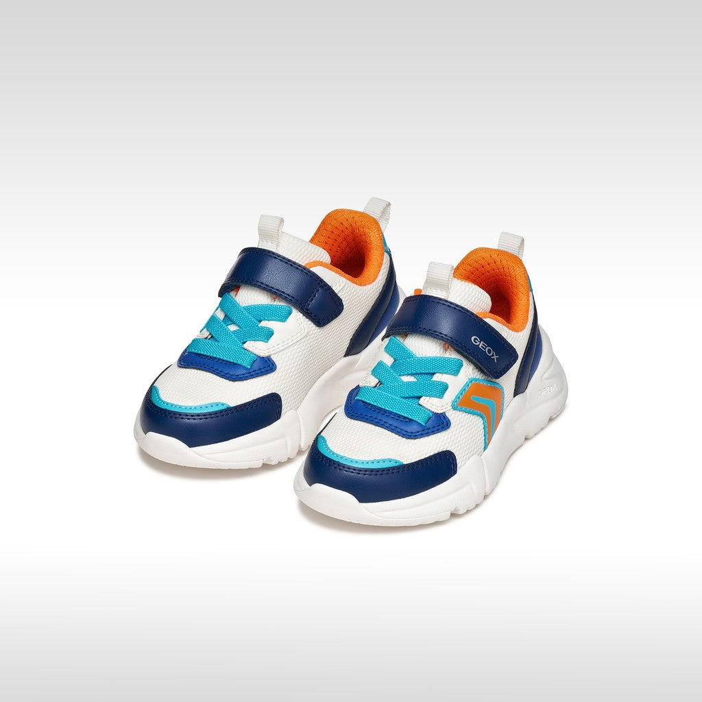 GEOX J LOFTUS A, Boys sneakers, breathable sole, White/Orange (J55MQB  01454  C1343)