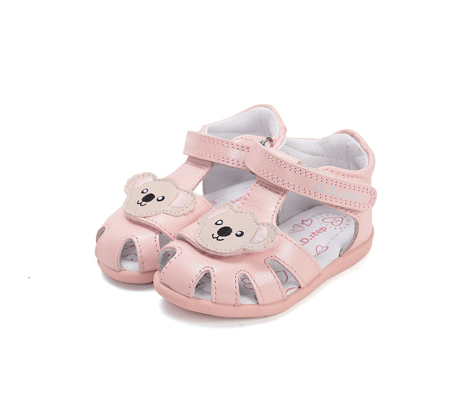 D.D.step girls barefoot leather sandals/Baby Pink Teddy Bear (G075-61516D)
