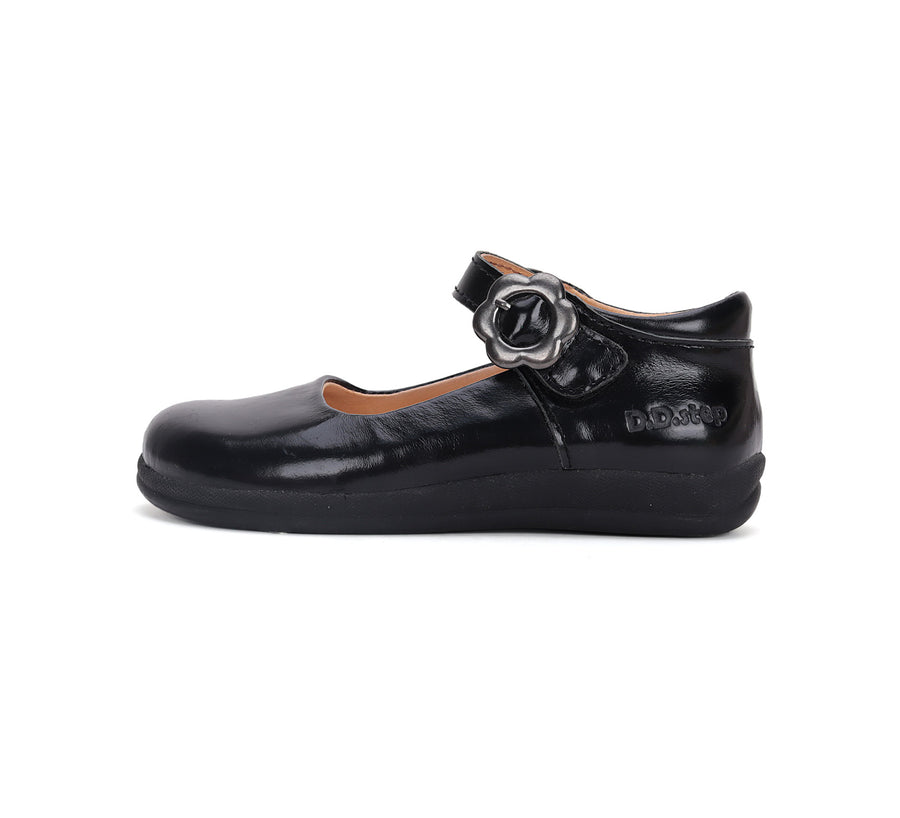 D.D.step girls leather/ school ballerinas/ Black H072-42587