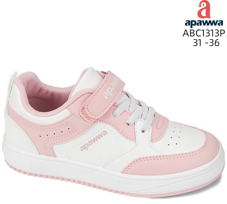 Apawwa Girl's Sneakers White/Pink (ABC1313P)