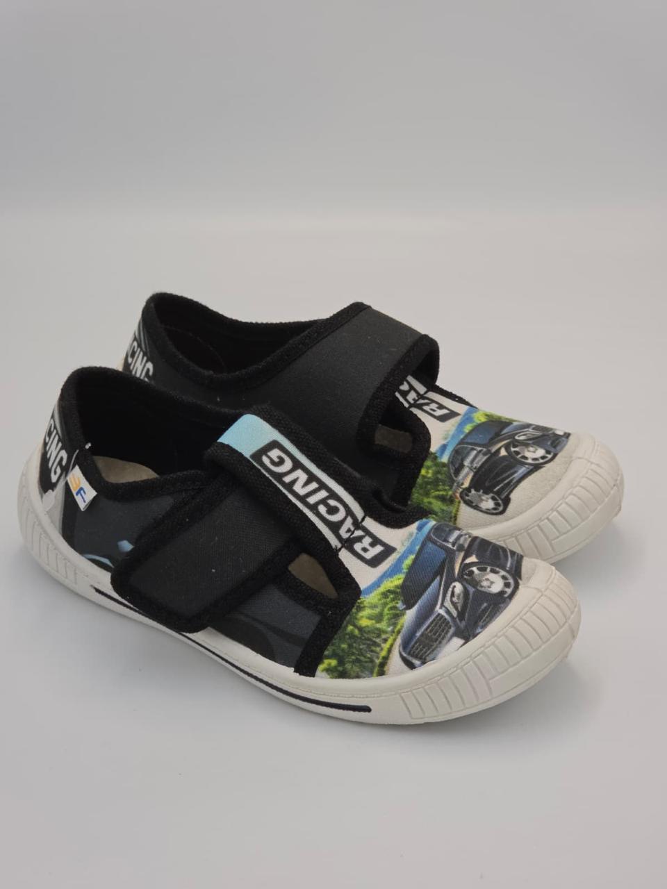 3F Boys Slippers – Black & White, Racing Car