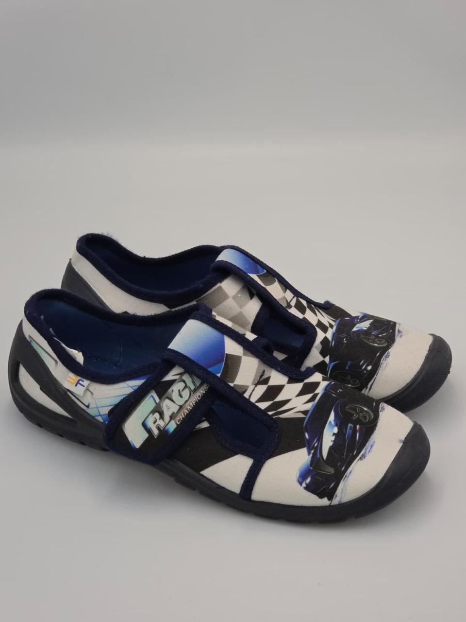 3F Boys Slippers – Navy & White, Racing Car