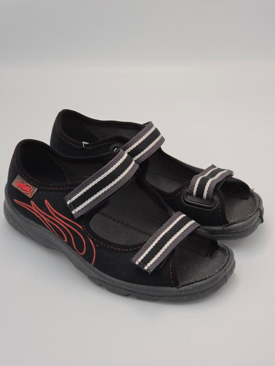 3F Boys Slippers – Black & Red, Open Toe