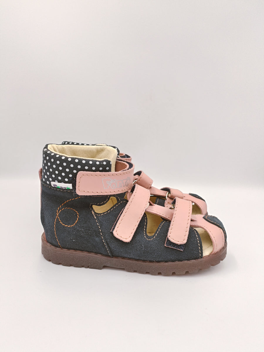 Mrugala PORTO girls orthopedic sandals, colour navy, pink straps