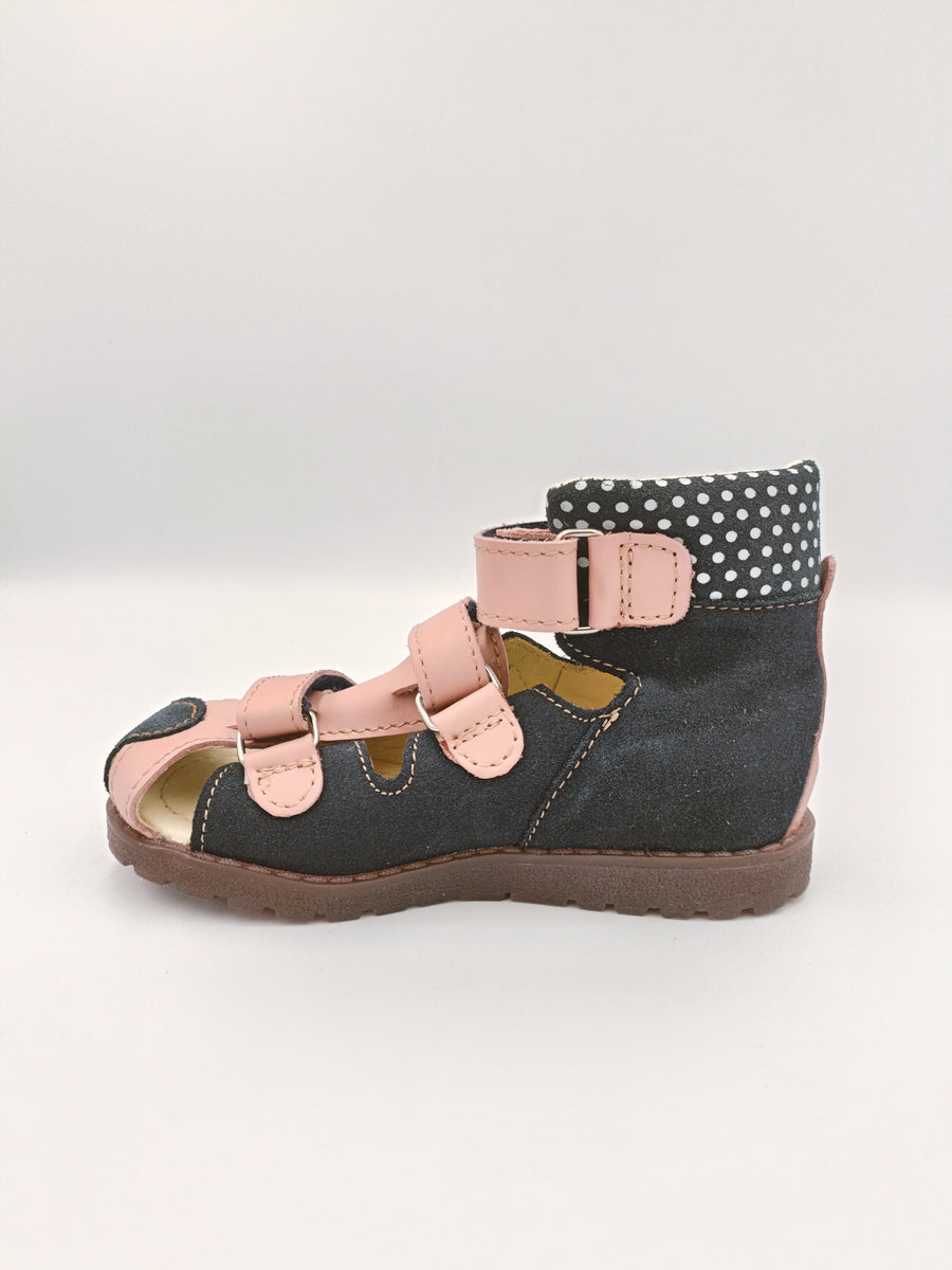 Mrugala PORTO girls orthopedic sandals, colour navy, pink straps