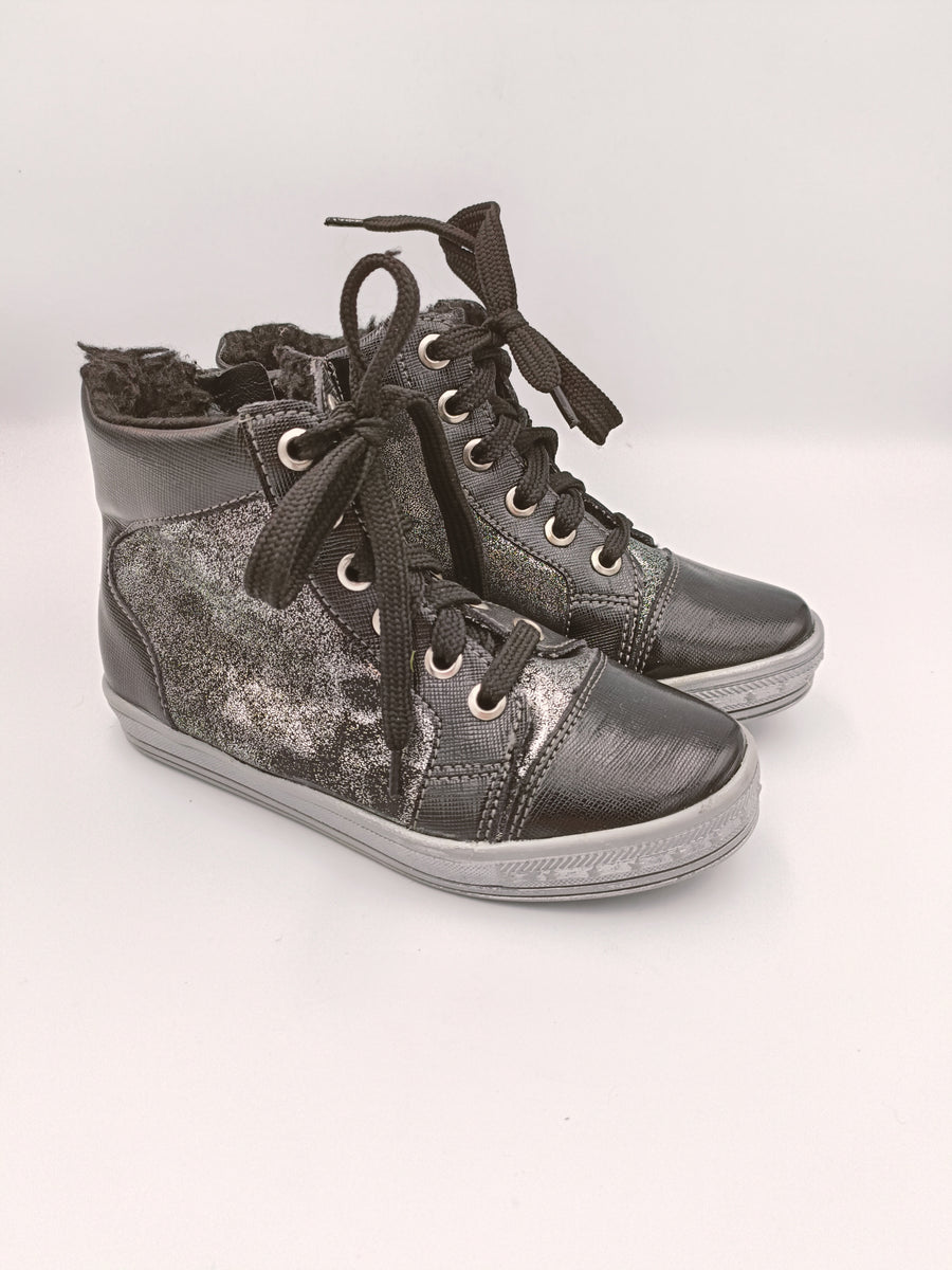 Kornecki girls winter leather boots, colour black - silver /fur inside