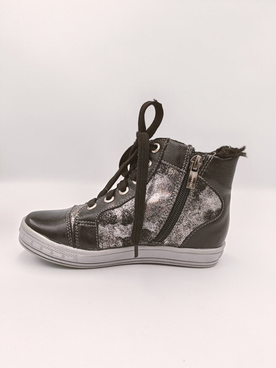 Kornecki girls winter leather boots, colour black - silver /fur inside