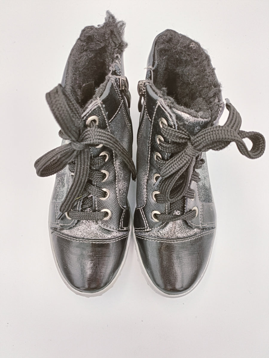 Kornecki girls winter leather boots, colour black - silver /fur inside