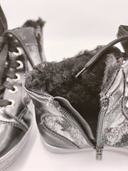 Kornecki girls winter leather boots, colour black - silver /fur inside