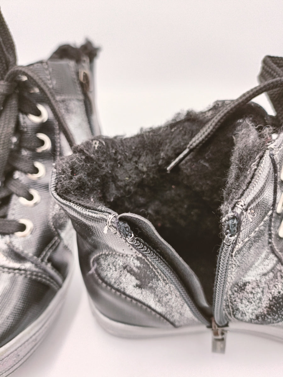 Kornecki girls winter leather boots, colour black - silver /fur inside