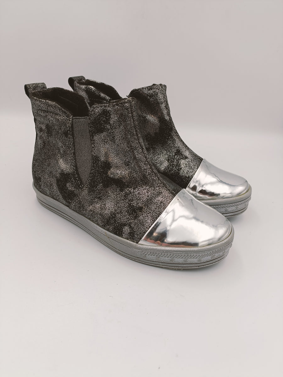 Kornecki girls winter leather boots with fur inside, colour black - silver