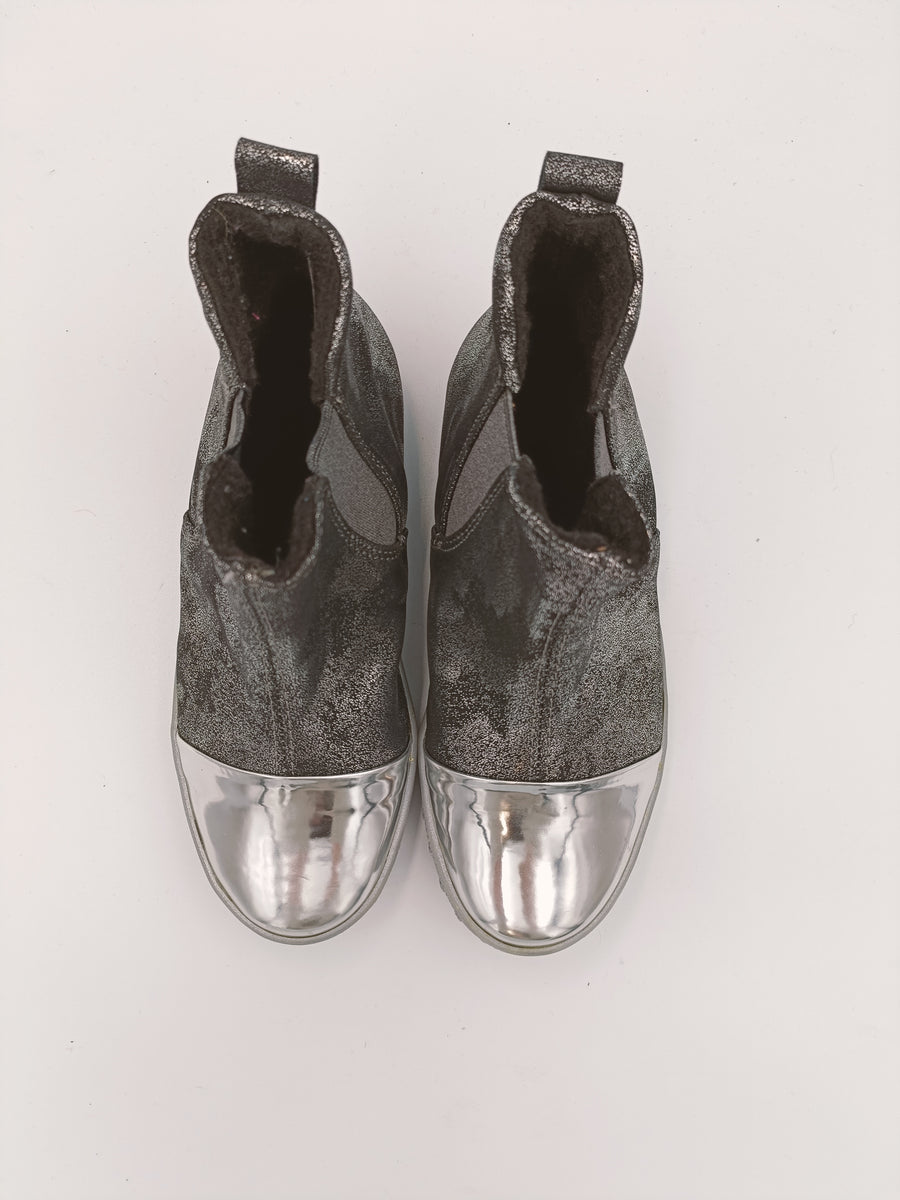 Kornecki girls winter leather boots with fur inside, colour black - silver