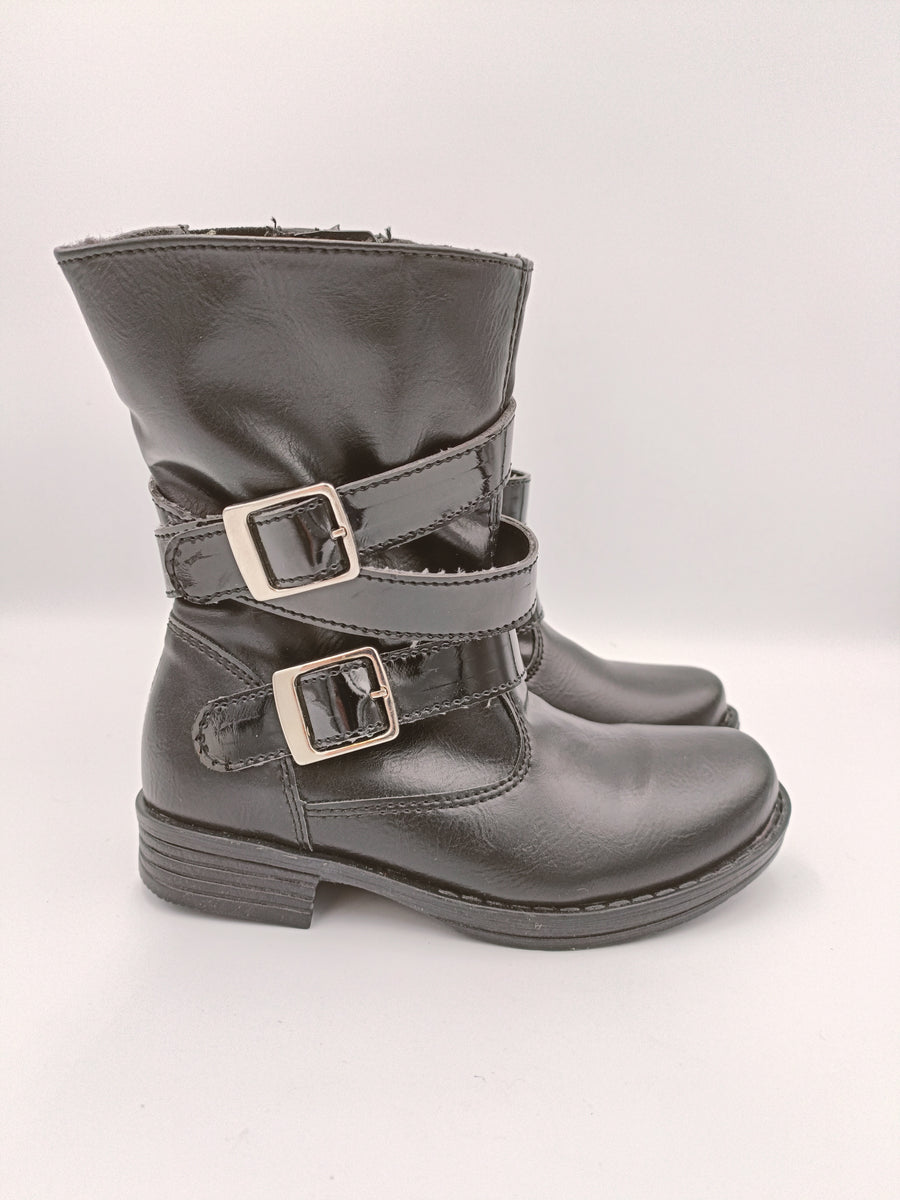 Kornecki girls winter leather boots with zip and fur inside, colour black