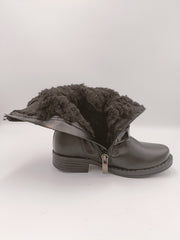 Kornecki girls winter leather boots with zip and fur inside, colour black