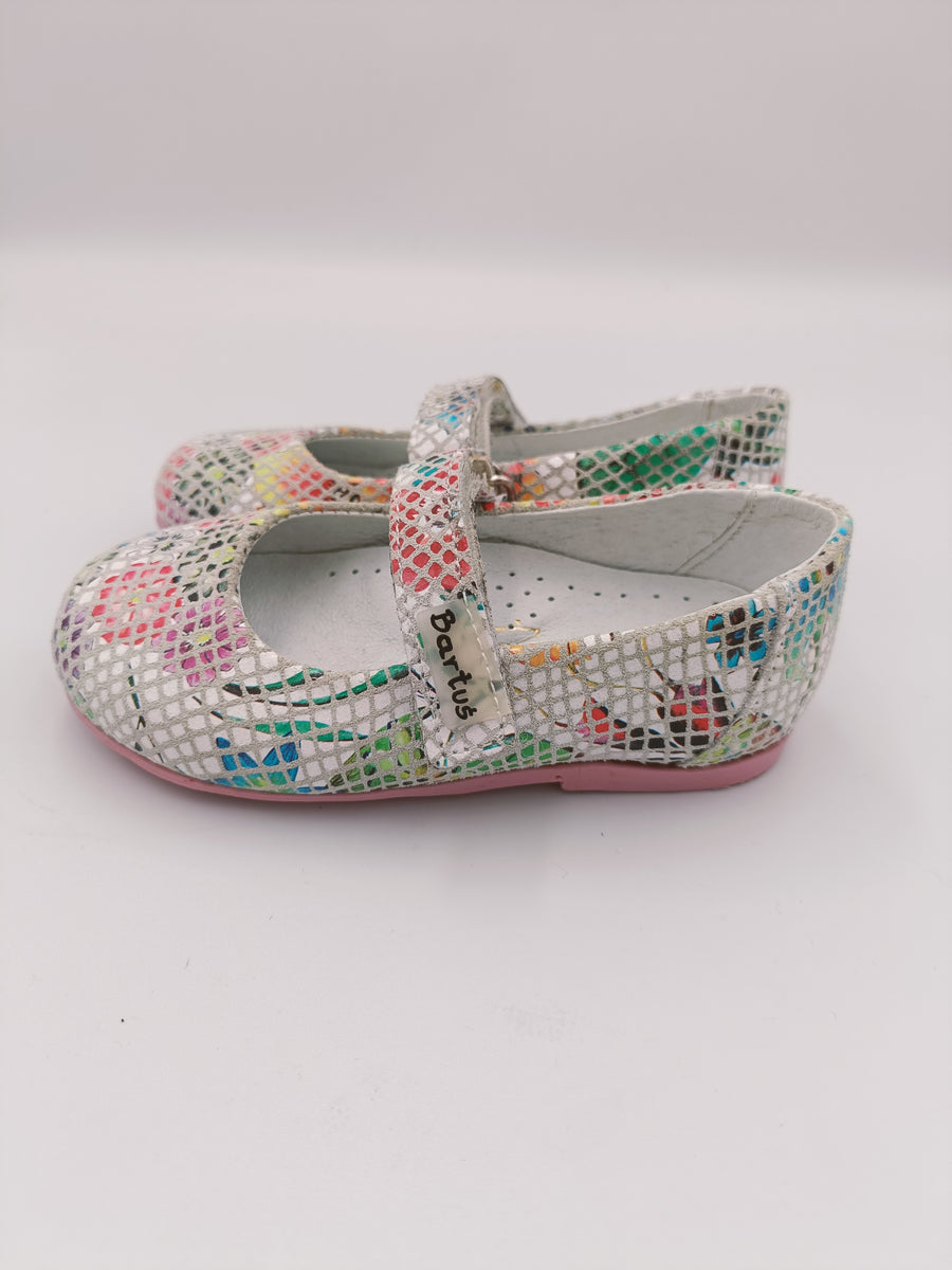 Bartek ballerinas with ARCH SUPPORT / White, flower 124P