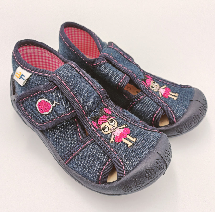 3f Slippers, girls /Navy, pink girl with baloon detail /first steps