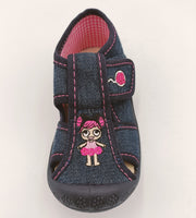3f Slippers, girls /Navy, pink girl with baloon detail /first steps