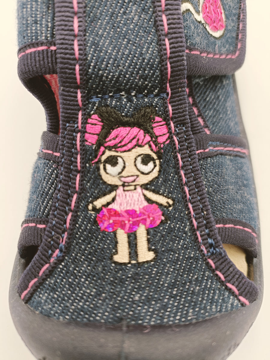 3f Slippers, girls /Navy, pink girl with baloon detail /first steps