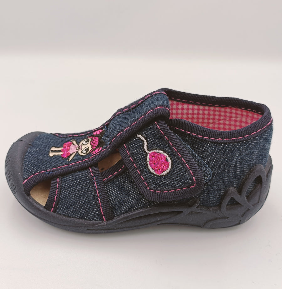 3f Slippers, girls /Navy, pink girl with baloon detail /first steps