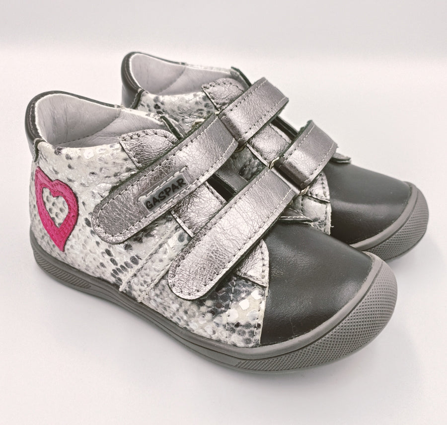 Gaspar leather girls boots, mosaic/grey/silver /HEART DETAILS
