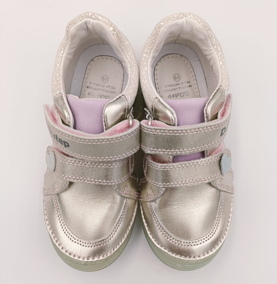 D.D.step Girls leather shoes in Golden colour /S078-343BM /HEART DETAILS