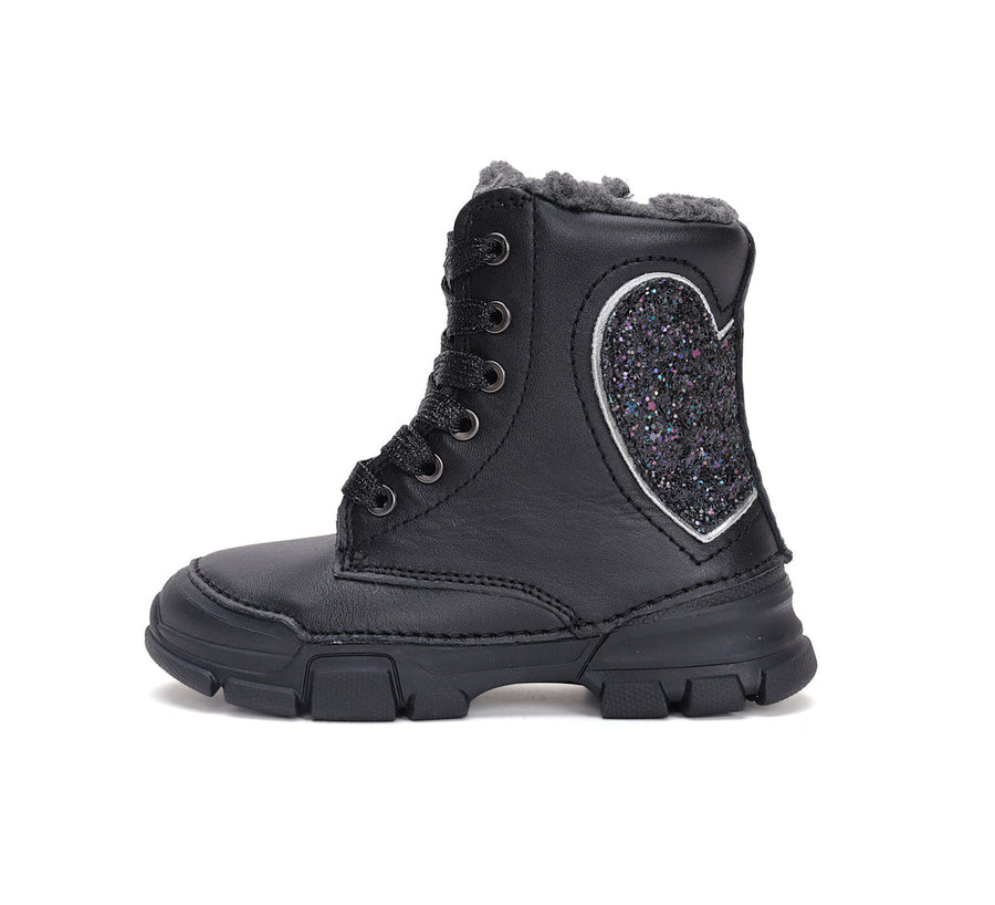 D.D.step girls leather boots /warm lining /Autum Winter/ W056-42453A Black /HEART DETAILS