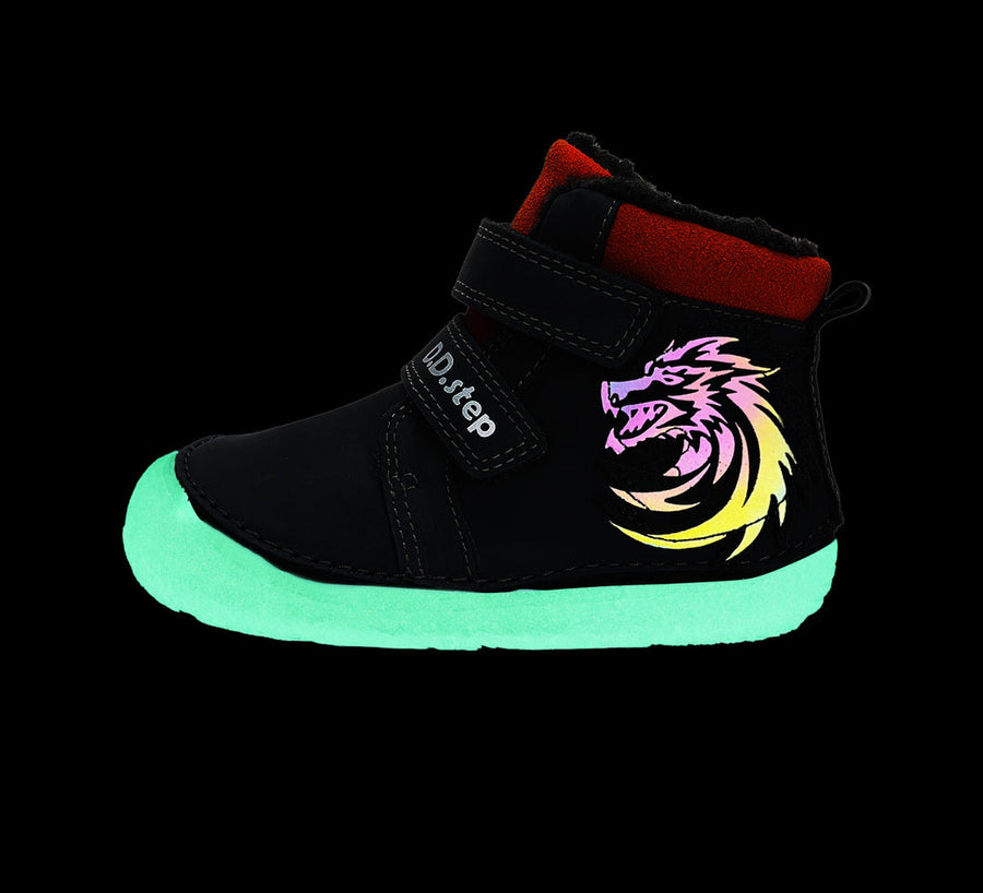 D.D.step boys barefoot A/W boots/ glow in dark/warm lining/ leather/W073-42488A Dark Grey